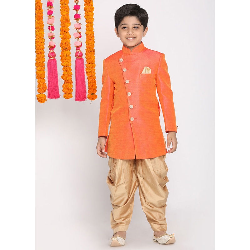 Orange Festive Cotton Kurta Pajama Set - JD986588004
