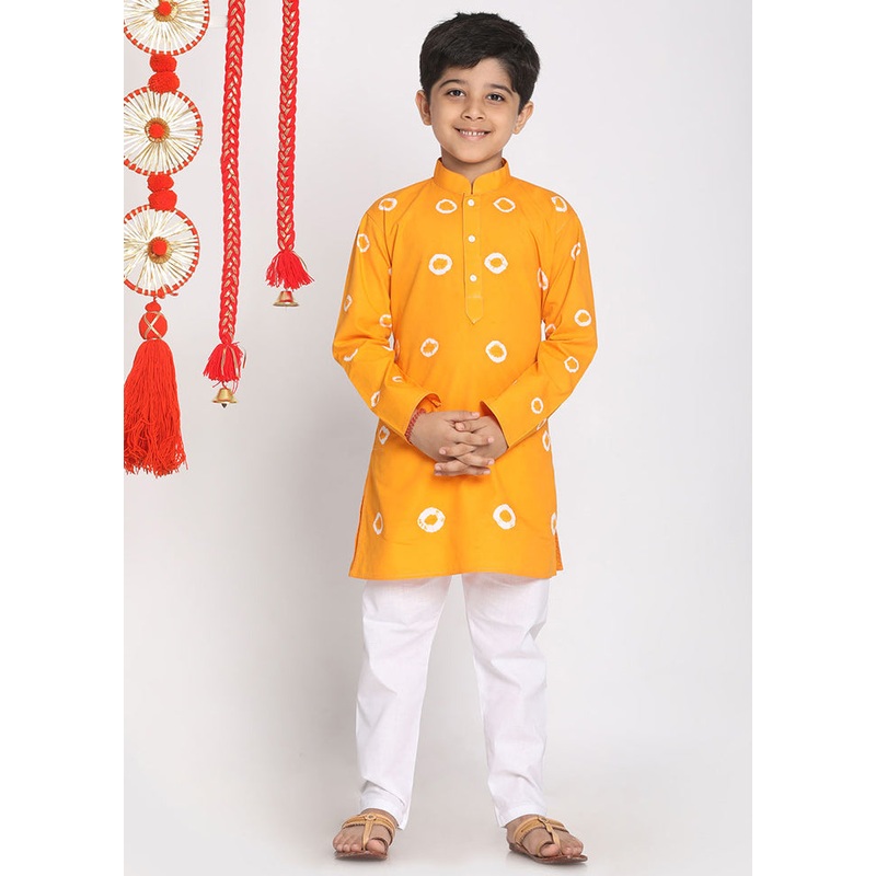 Orange Festive Cotton Kurta Pajama Set - JD986588005