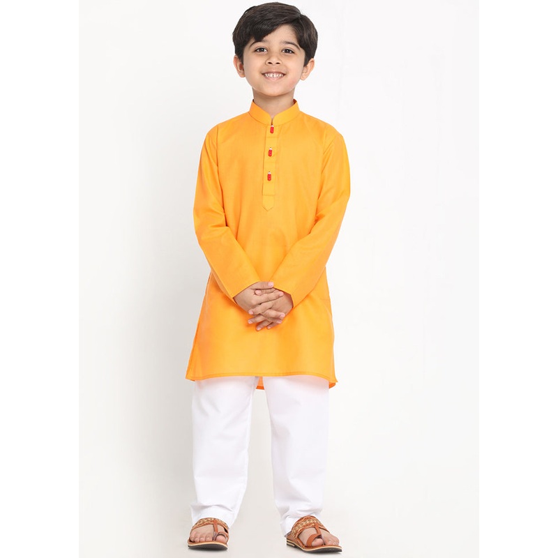 Orange Festive Silk Kurta Pajama Set - JD986588002