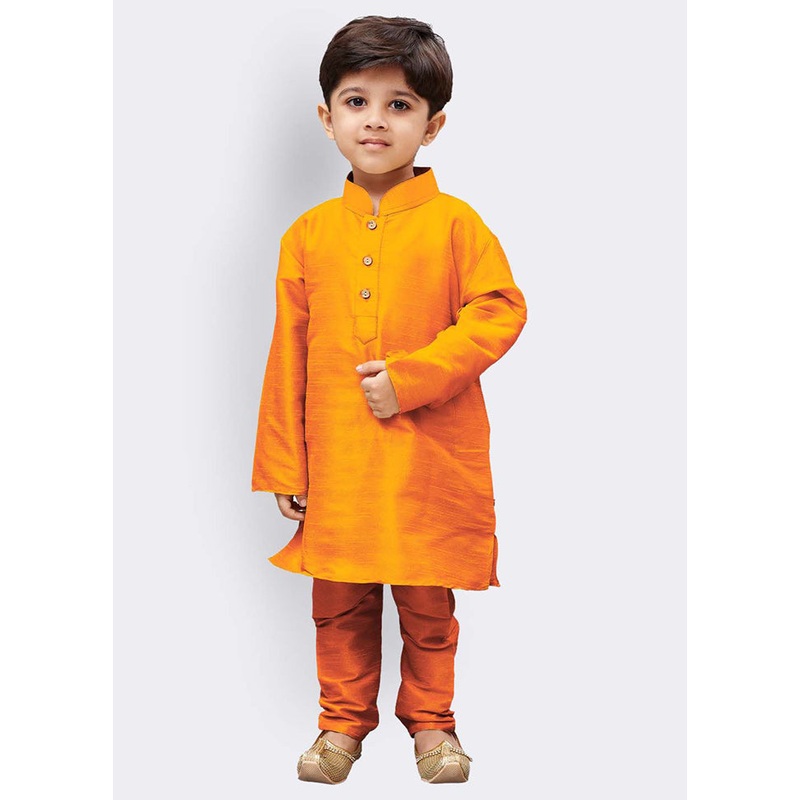 Orange Festive Silk Kurta Pajama Set - JD986588003