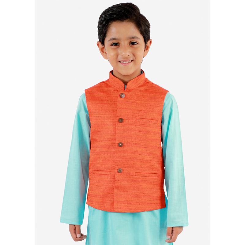 Orange Silk Ethnic Jacket - JD986588001