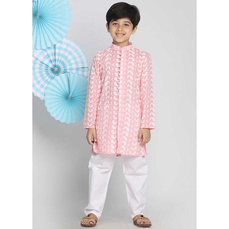 Pink Festive Cotton Kurta Pajama Set - JD986587995