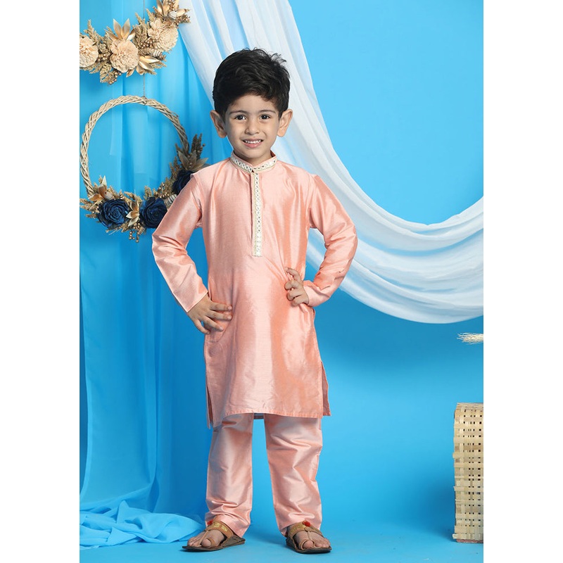 Pink Festive Silk Kurta Pajama Set - JD986587989