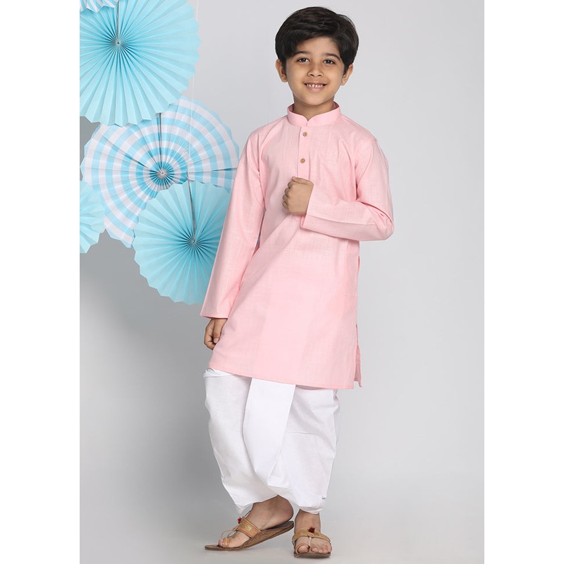 Pink Festive Silk Kurta Pajama Set - JD986587990