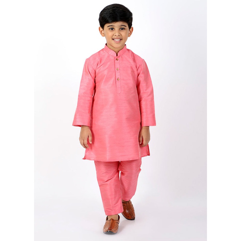 Pink Festive Silk Kurta Pajama Set - JD986587991