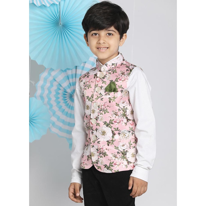 Pink Silk Nehru Jacket - JD986587982