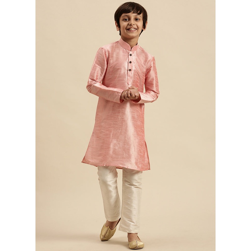 Pink Silk Solid Kurta - JD986587980
