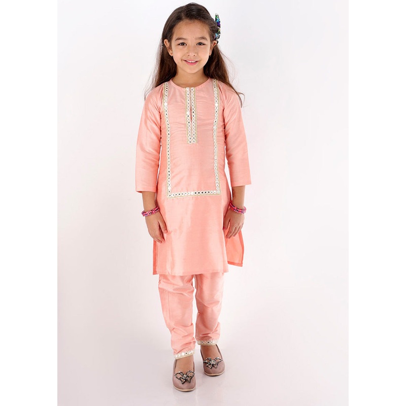 Pink Viscose Fabric Mirror Work Kurta And Pant Set - JD986587979