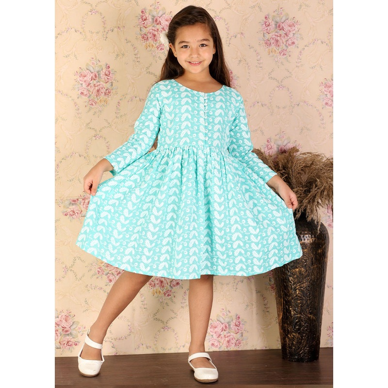 Sky Blue Pure Cotton Indian Dress - JD986587973