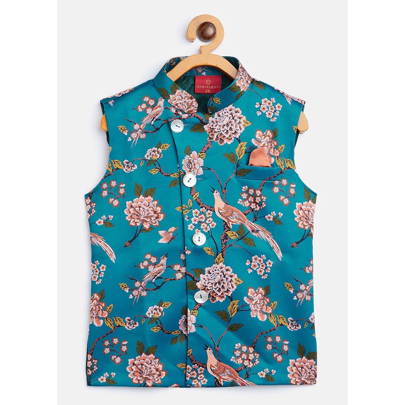 Turquoise Cotton Ethnic Jacket - JD986587970