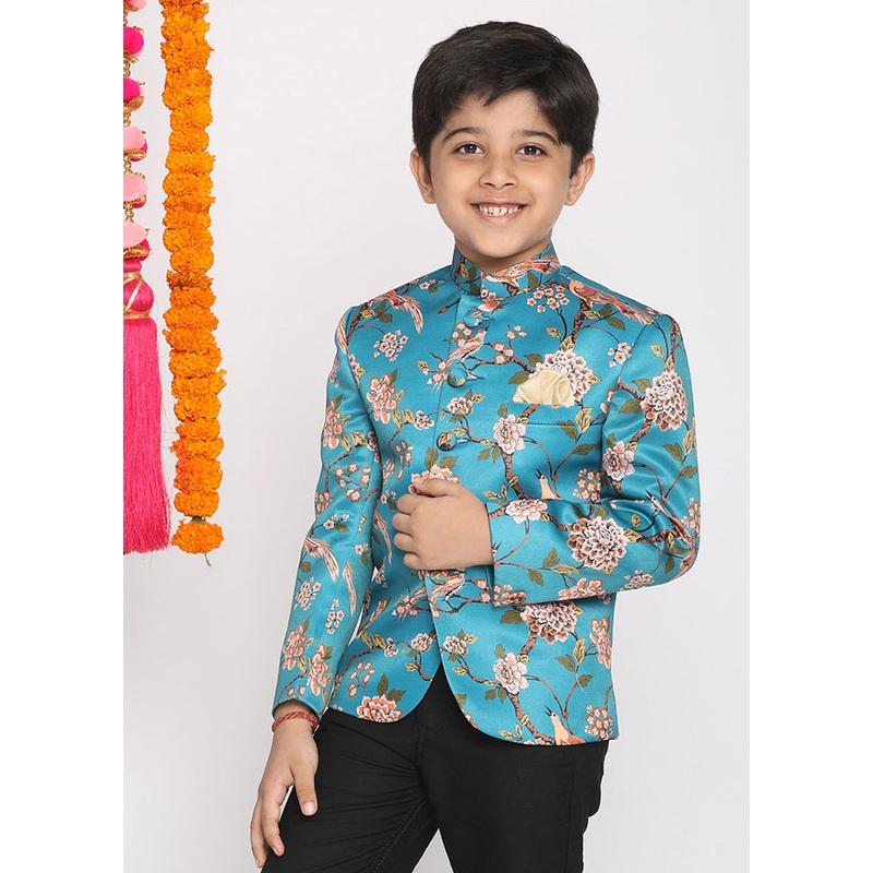 Turquoise Silk Ethnic Jacket - JD986587969