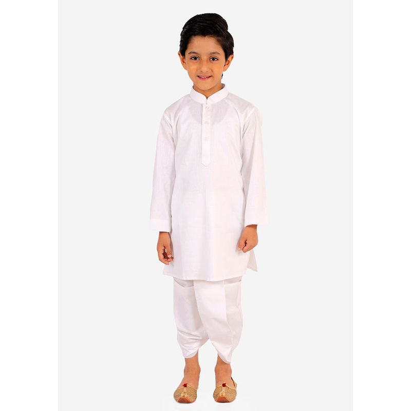 White Festive Cotton Kurta Pajama Set - JD986587965