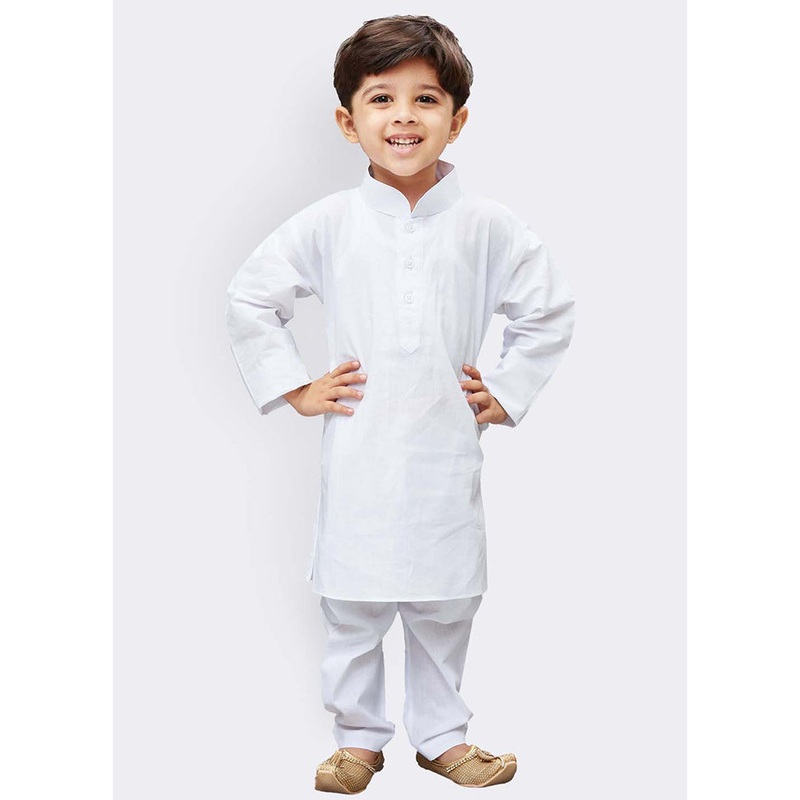 White Festive Cotton Kurta Pajama Set - JD986587966