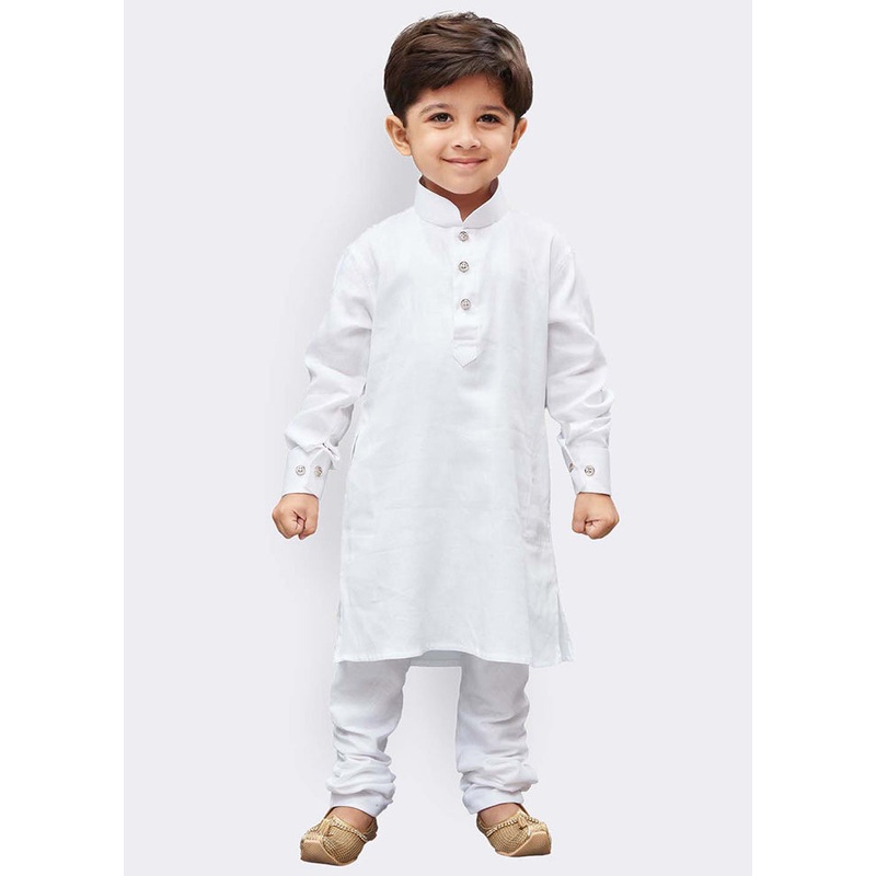 White Festive Cotton Kurta Pajama Set - JD986587967