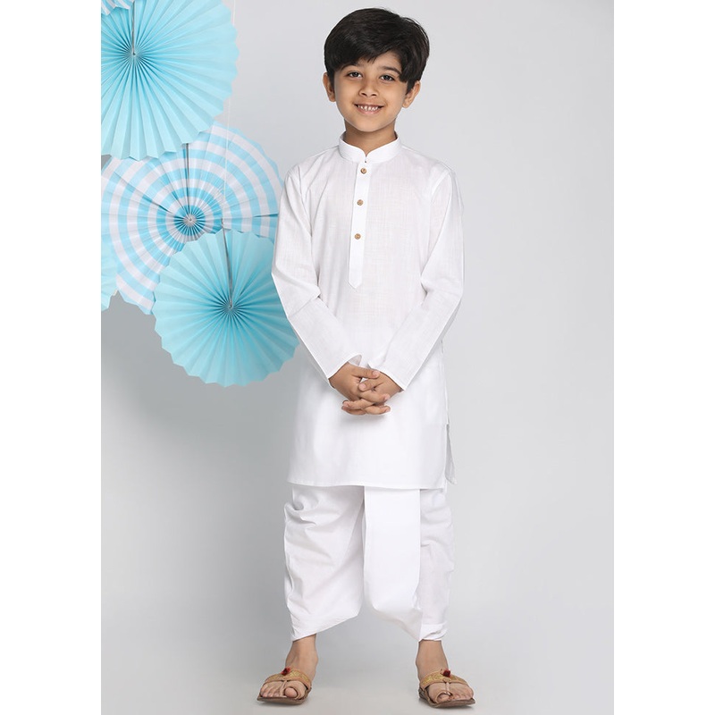 White Festive Silk Kurta Pajama Set - JD986587961