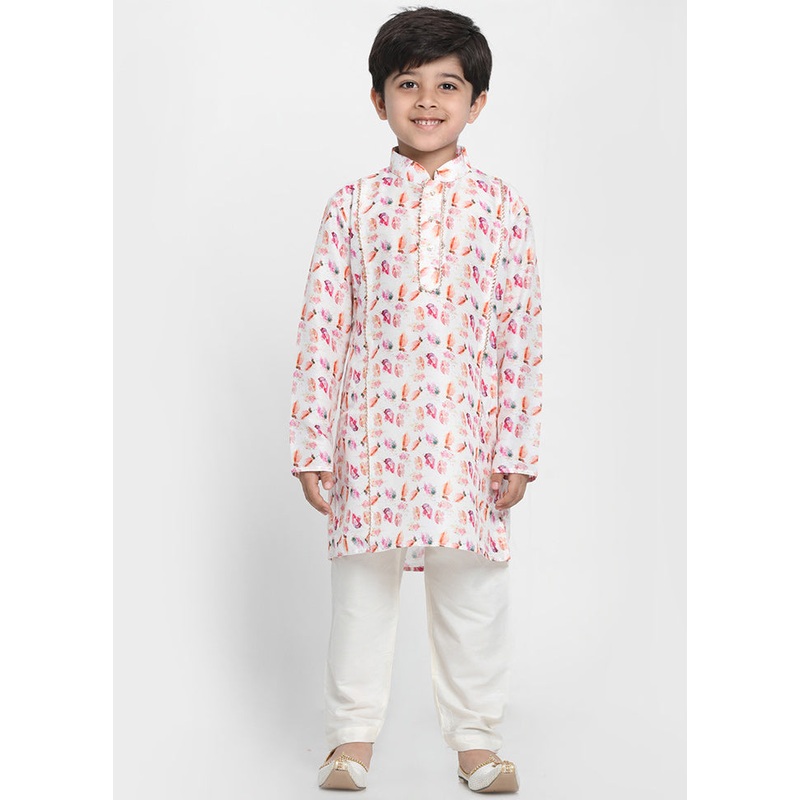 White Festive Silk Kurta Pajama Set - JD986587962