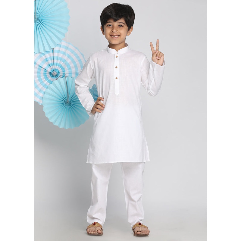 White Festive Silk Kurta Pajama Set - JD986587963