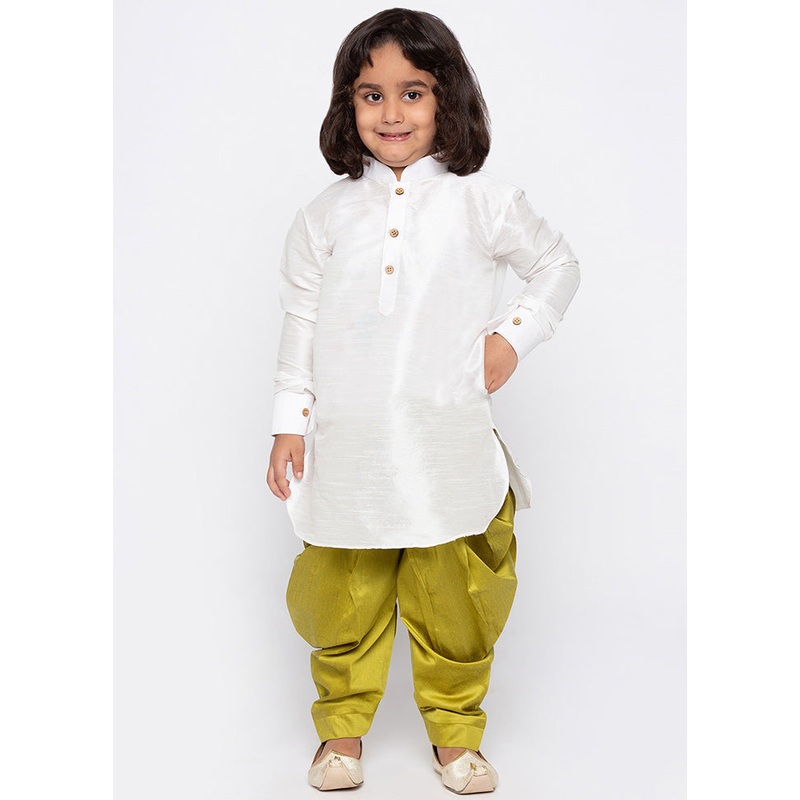 White Festive Silk Kurta Pajama Set - JD986587964