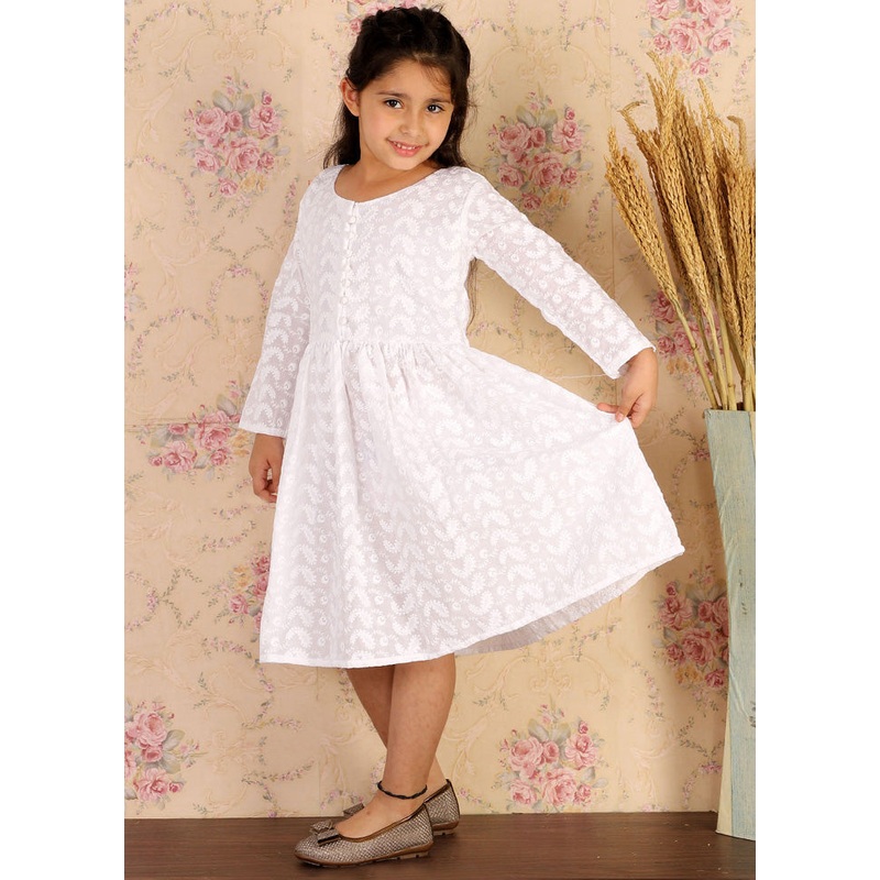White Pure Cotton Indian Dress - JD986587960
