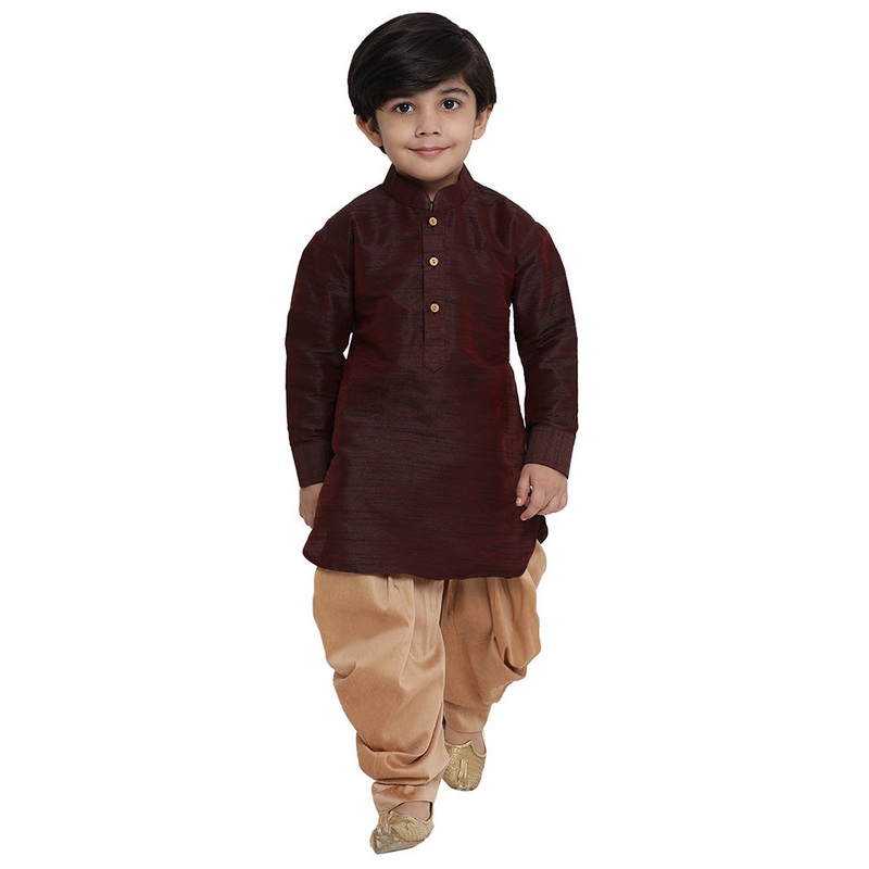 Wine Festive Silk Kurta Pajama Set - JD986587953