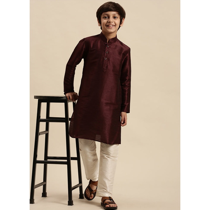 Wine Silk Solid Kurta - JD986587951