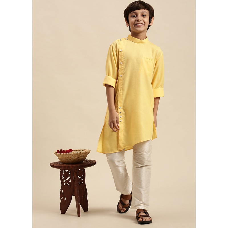 Yellow Cotton Solid Kurta - JD986587949