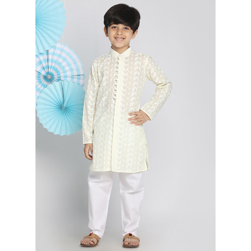 Yellow Festive Cotton Kurta Pajama Set - JD986587948