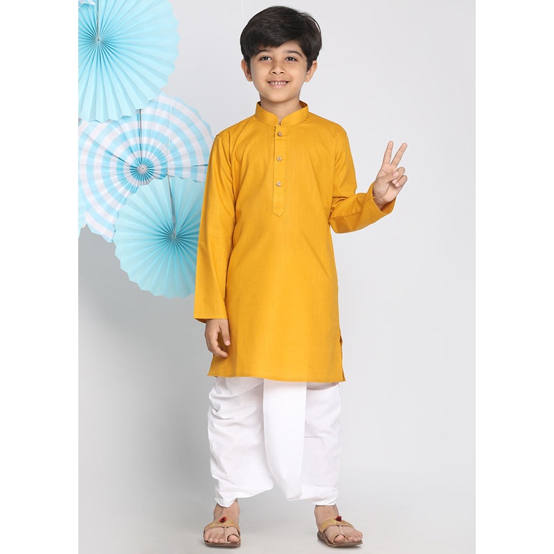 Yellow Festive Silk Kurta Pajama Set - JD986587940
