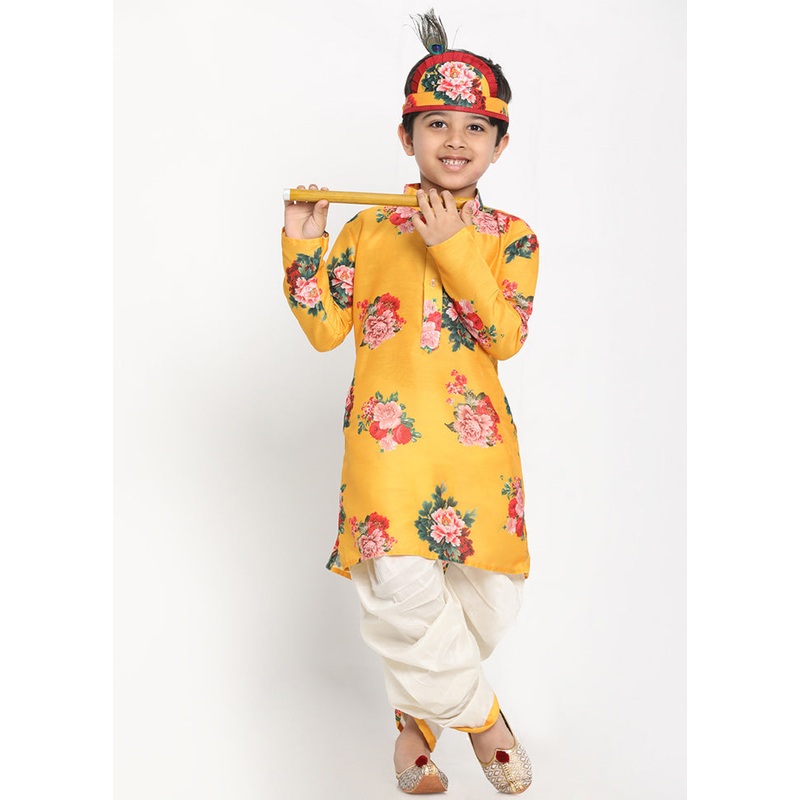 Yellow Festive Silk Kurta Pajama Set - JD986587941