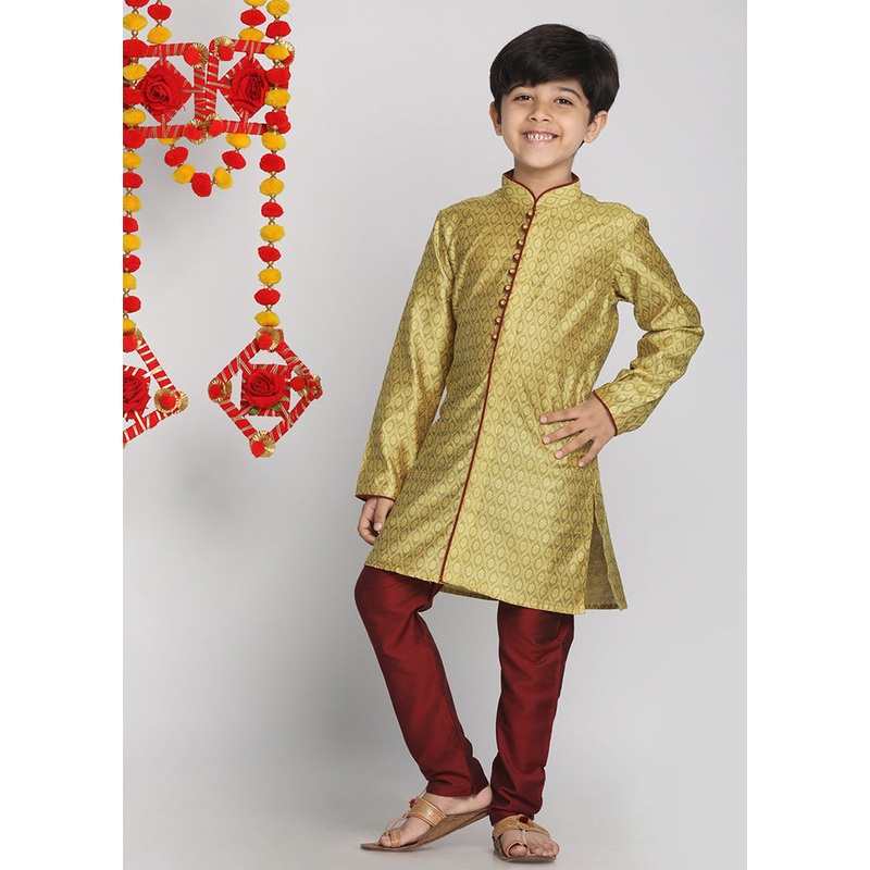 Yellow Festive Silk Kurta Pajama Set - JD986587942