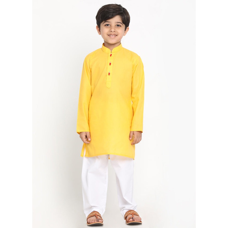 Yellow Festive Silk Kurta Pajama Set - JD986587943