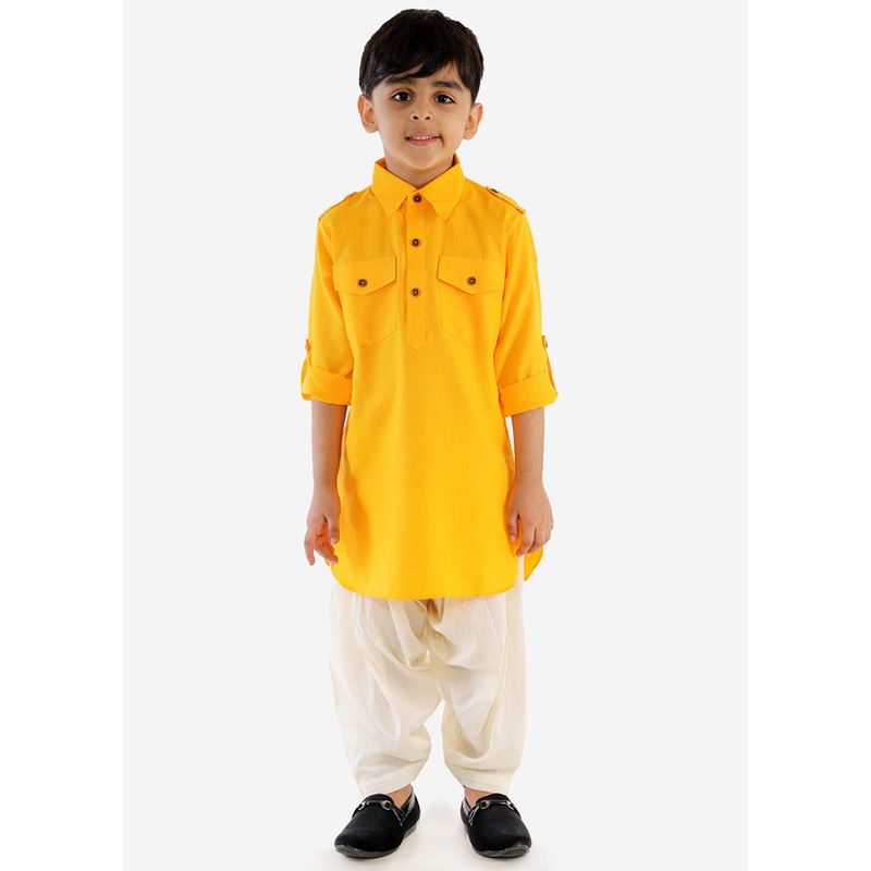 Yellow Festive Silk Kurta Pajama Set - JD986587944