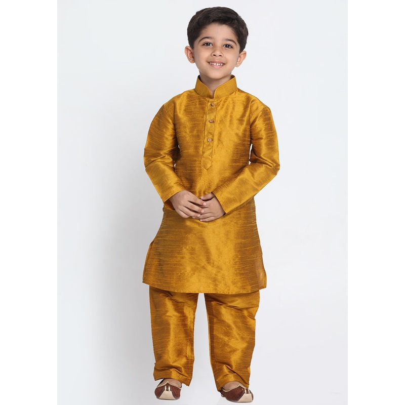 Yellow Festive Silk Kurta Pajama Set - JD986587945