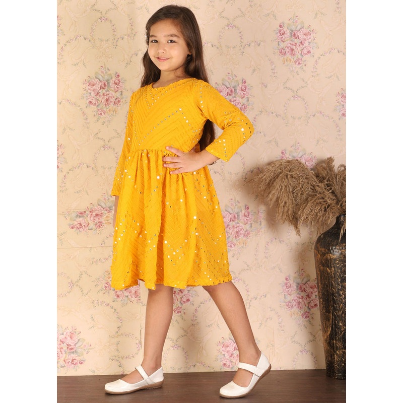 Yellow Georgette Indian Dress - JD986587938