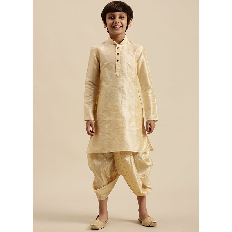2 Pc Beige Silk Solid Kurta And Dhoti Set - JD986587752