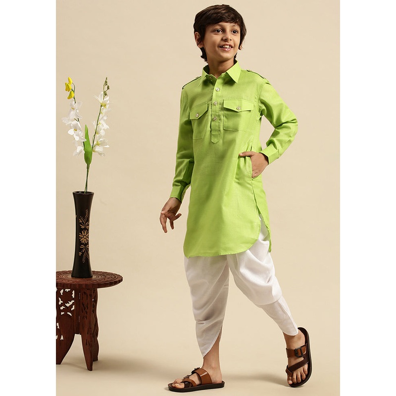 2 Pc Green Cotton Solid Kurta And Cowl Set - JD986587741