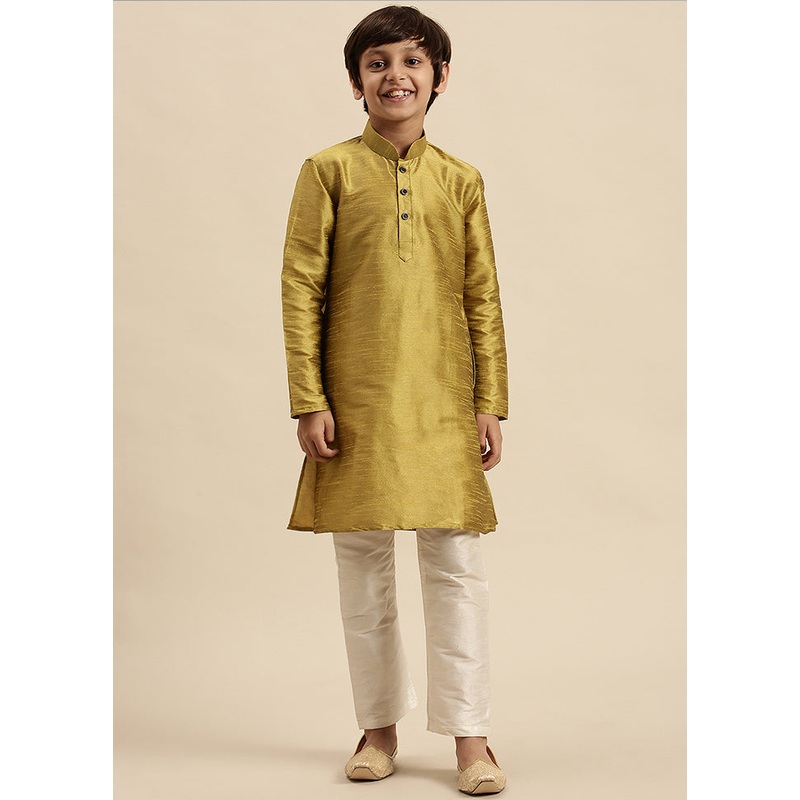 2 Pc Green Silk Solid Kurta And Pajama Set - JD986587738