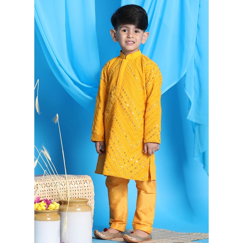 2 Pc Yellow Georgette Kurta Pajama Set - JD986587856