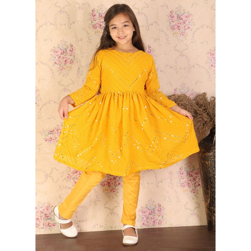 2 Pc Yellow Georgette Kurti Set - JD986587855