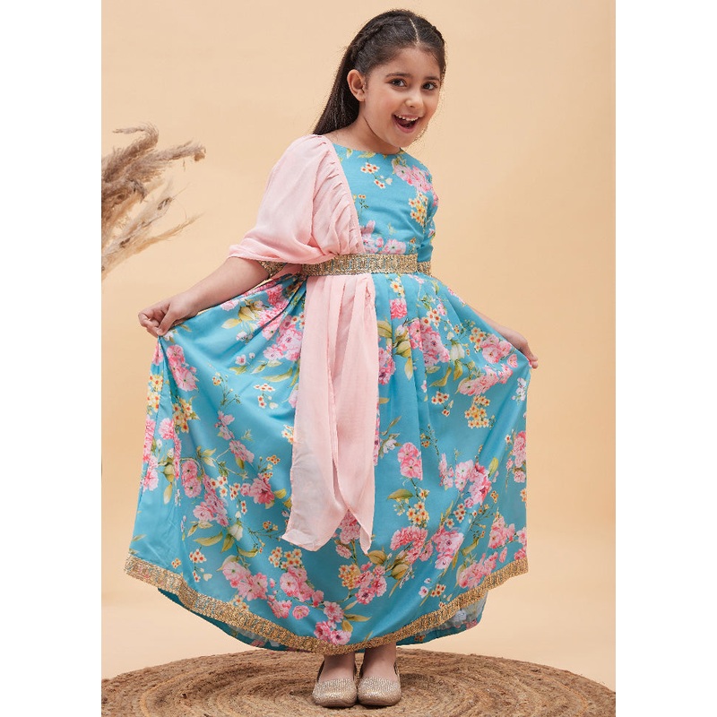 3 Pc Blue Cotton Lehenga Set - JD986587848