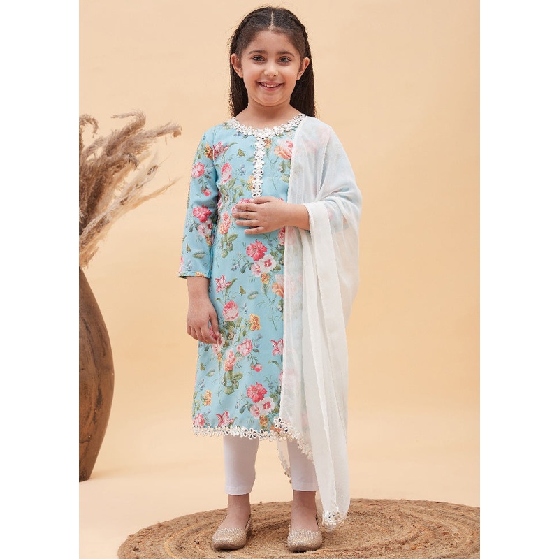 3 Pc Blue Cotton Suit Set - JD986587847