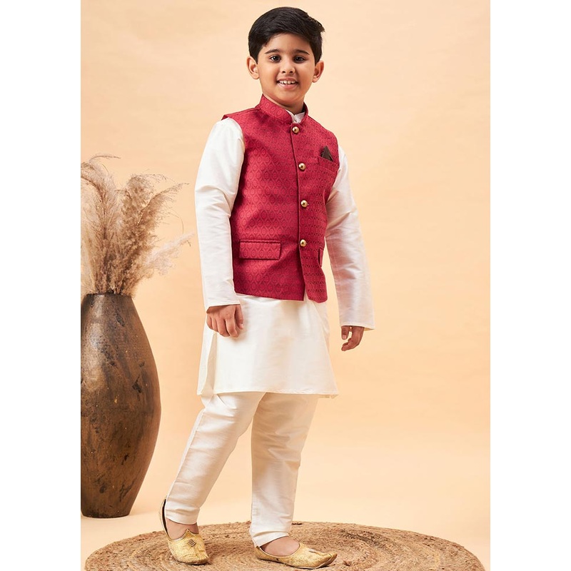 3 Pc Cream Silk Ethnic Wear Set - JD986587732