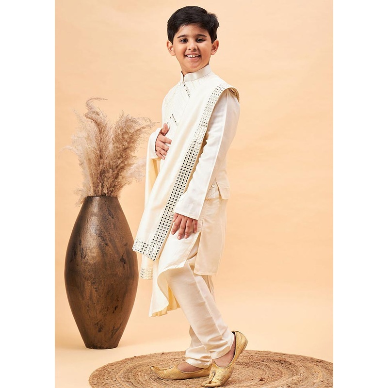 3 Pc Cream Viscose Ethnic Wear Set - JD986587823