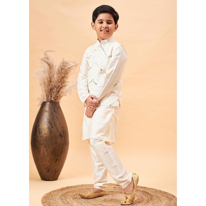 3 Pc Cream Viscose Ethnic Wear Set - JD986587824