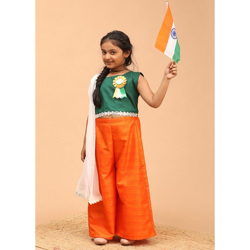 3 Pc Green Cotton Kurti Palazzo Set - JD986587817