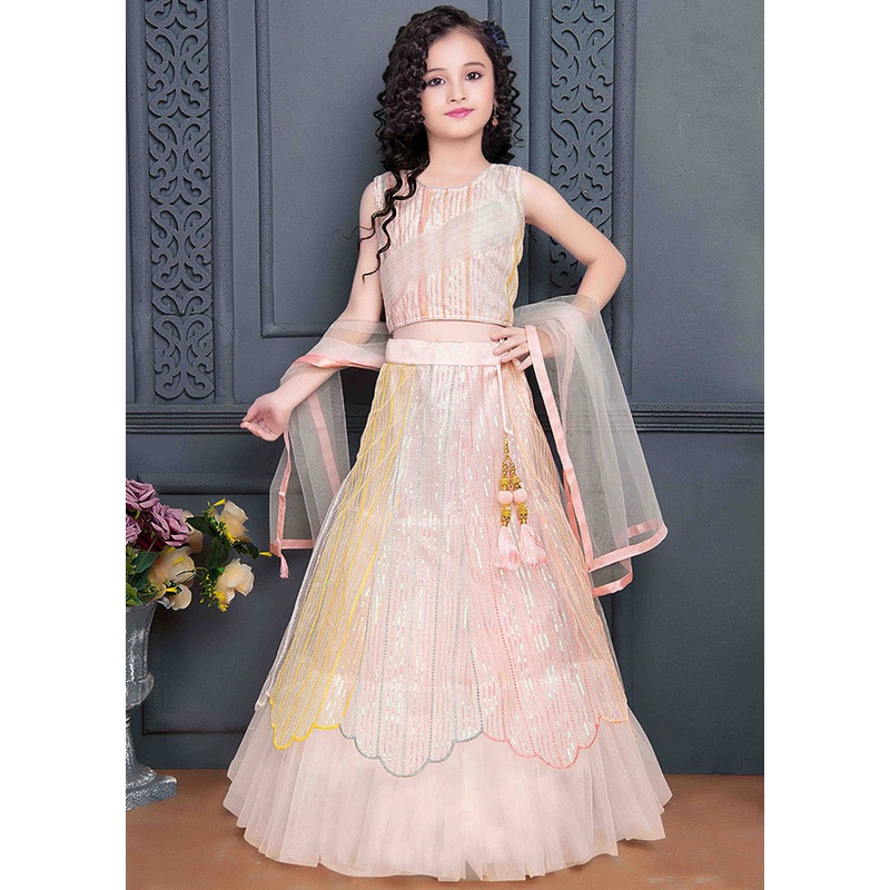 3 Pc Pink Net Lehenga Set - JD986587730