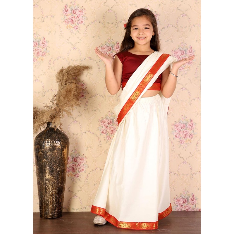 3 Pc White Cotton Lehenga Set - JD986587782