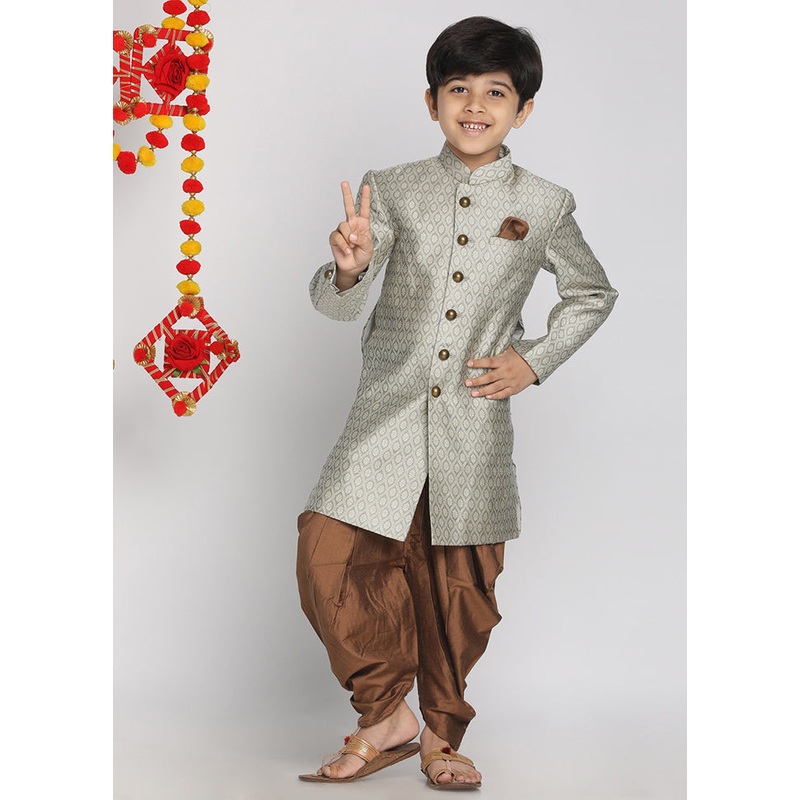 Beige Festive Silk Kurta Pajama Set - JD986587770