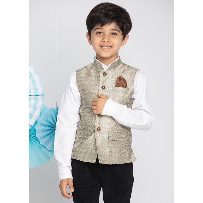 Beige Silk Ethnic Jacket - JD986587768