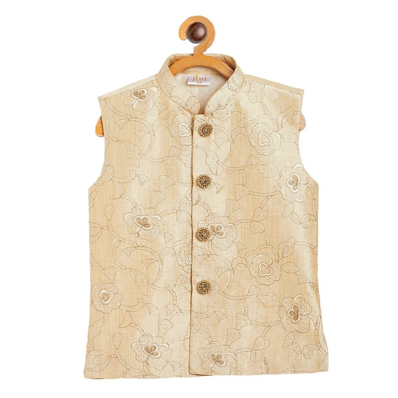 Beige Silk Nehru Jacket - JD986587765